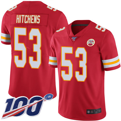 Men Kansas City Chiefs #53 Hitchens Anthony Red Team Color Vapor Untouchable Limited Player 100th Season Nike NFL Jersey